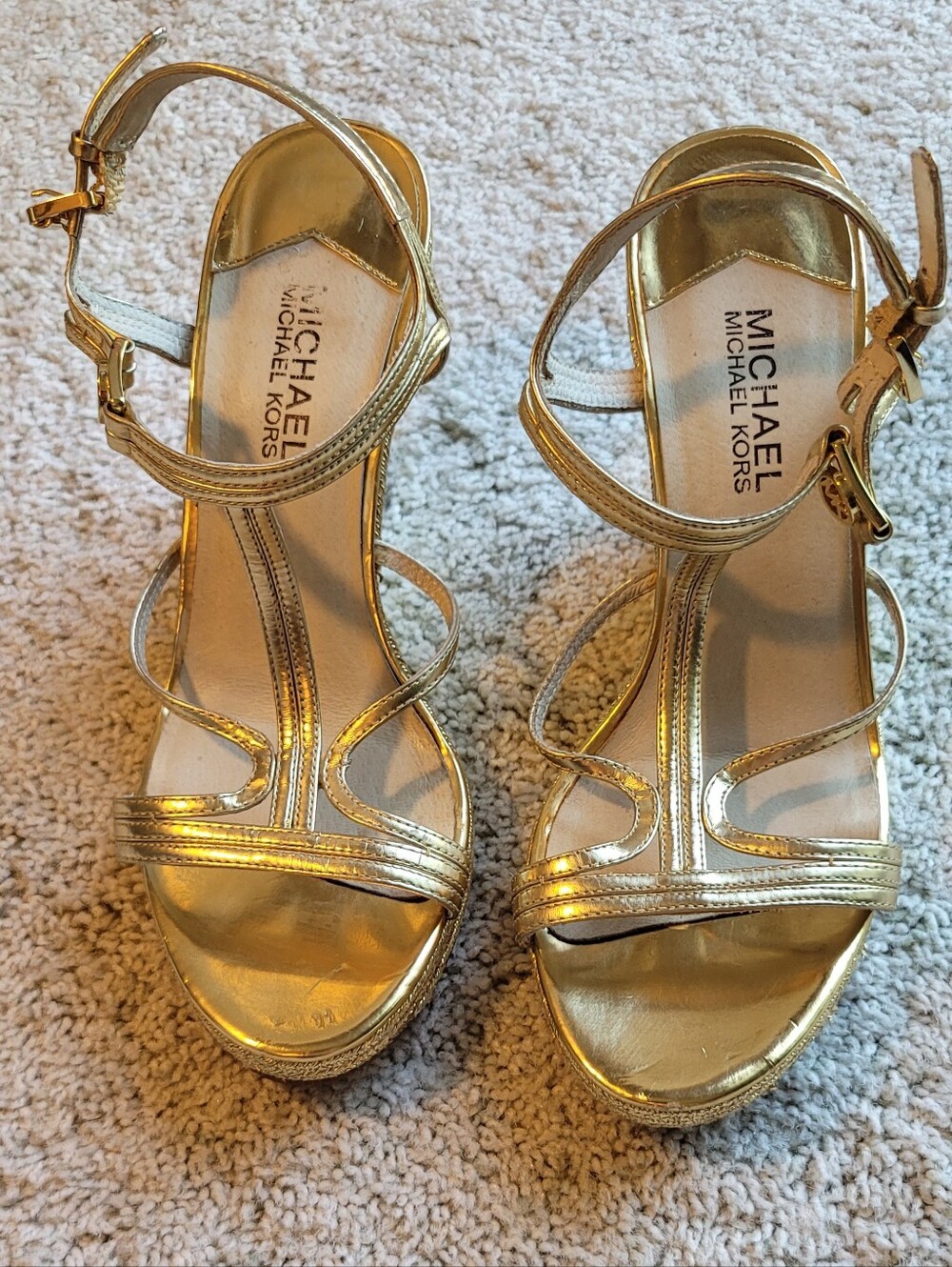 Michael Kors Lovely Gold wedges Very Good Condition Size  7 1/2
